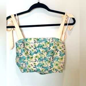 Sheen and Shimmer Ivory Multi Floral Print Tie-Strap Crop Top